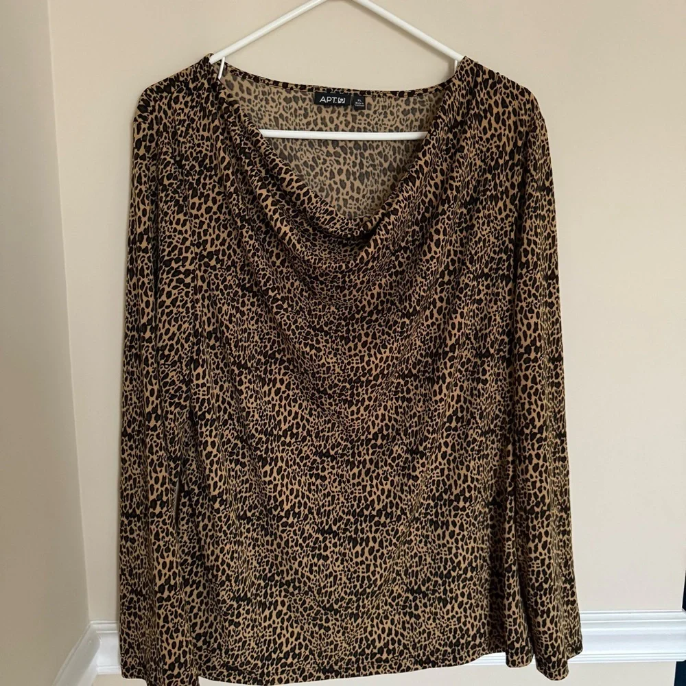 Y2K Apt. 9 Size XL Cowl Neck Long Sleeve Leopard Print Going Out Top Glamour - Picture 2 of 8